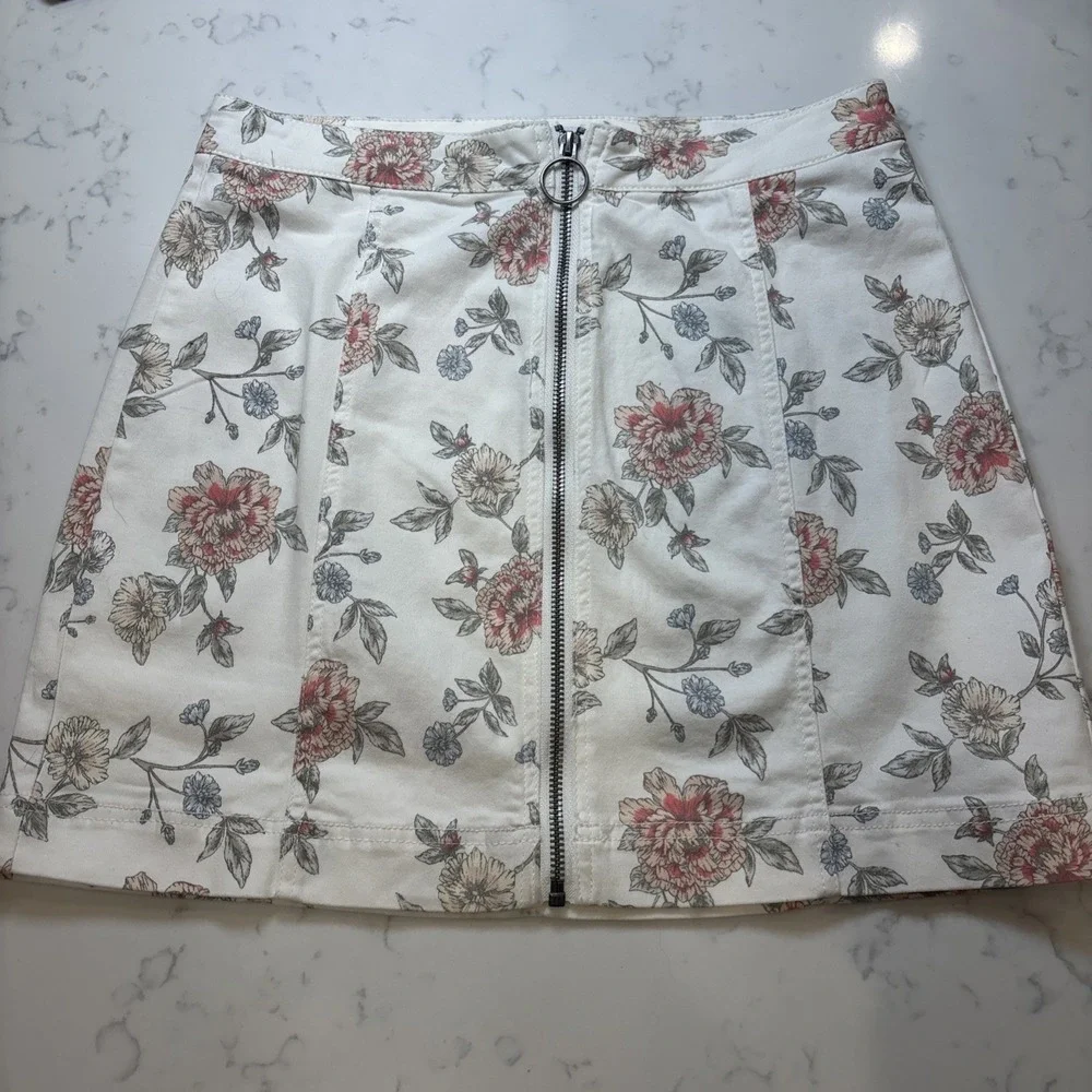 VTG Y2K Zippered Mini Skirt Pink‎ White Floral Girly 90s Sz 7 Juniors 28